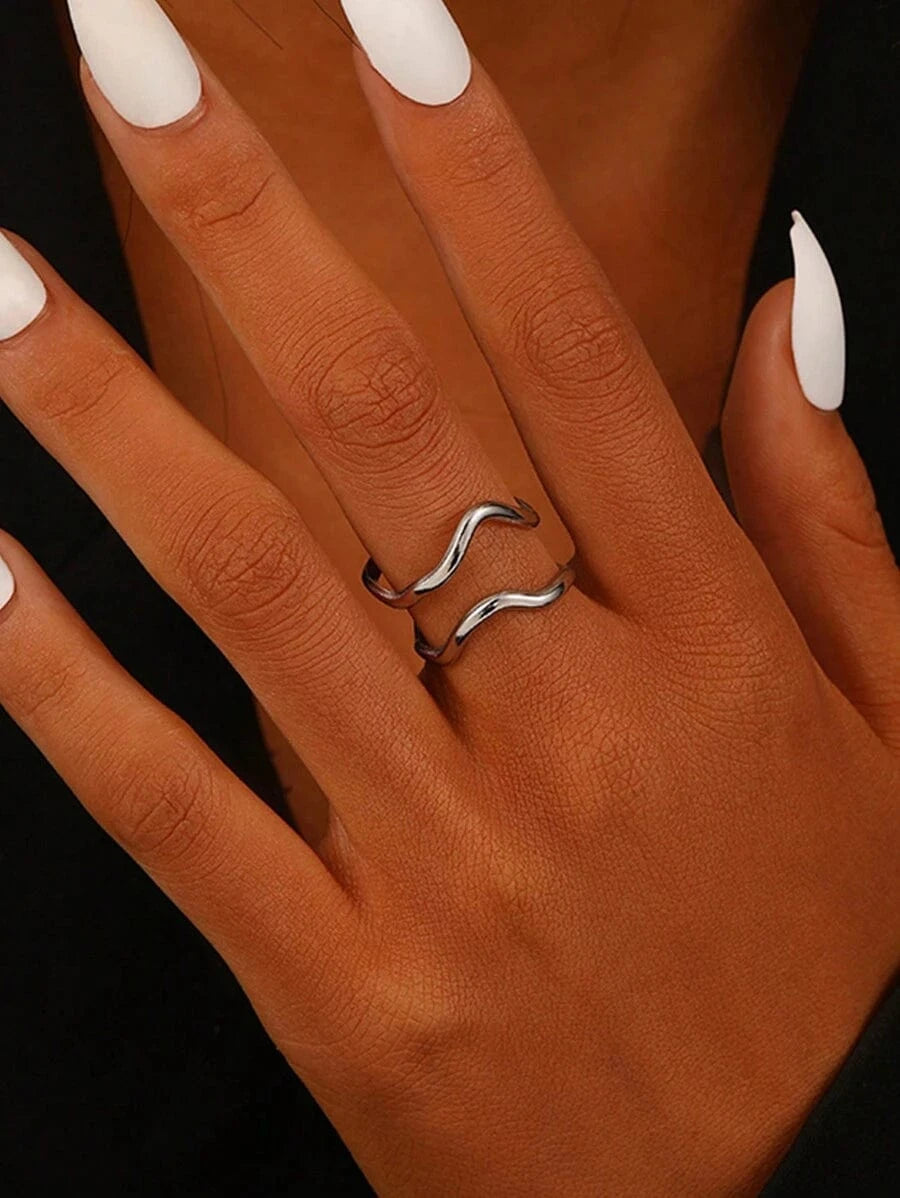 Gold Wave Double Band Ring